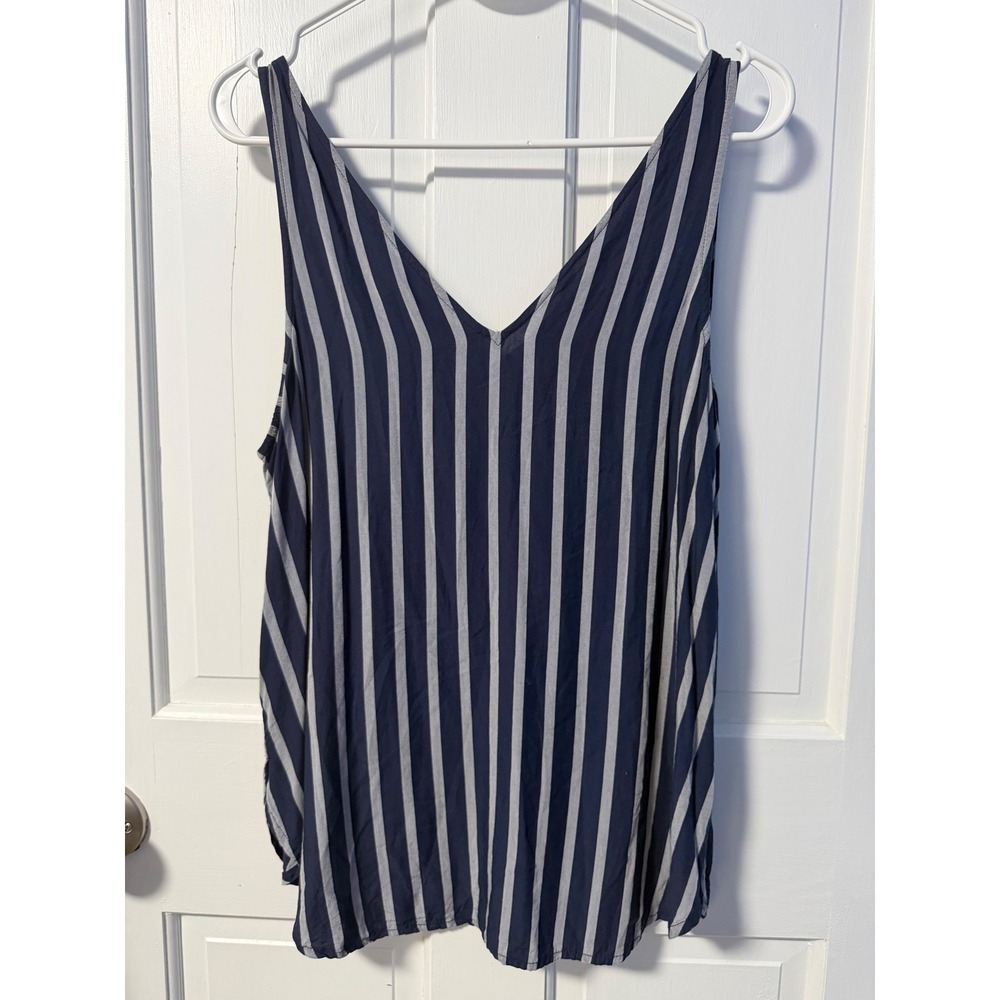 Old Navy Striped Tank Top Women Medium Navy Blue V-Neck - Picture 3 of 5